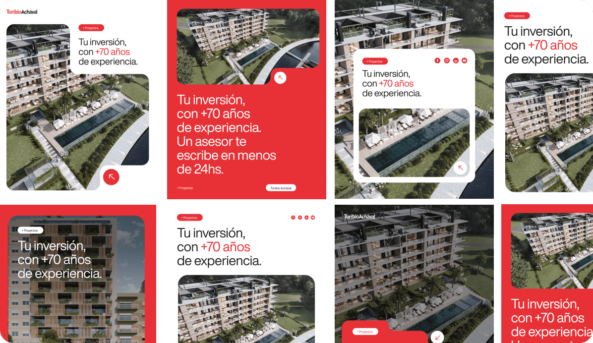 Campaña publicitaria inmobiliaria de Toribio Achaval con propiedades residenciales de inversión