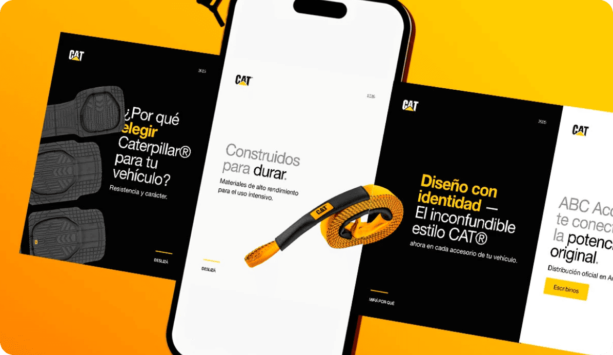 Campaña digital de accesorios para vehículos CAT Caterpillar en varias pantallas