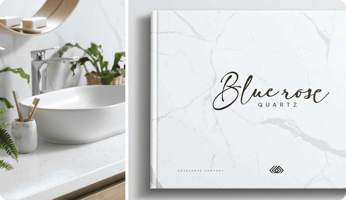 Diseño de catálogo de marca Blue Rose Quartz para Novecento