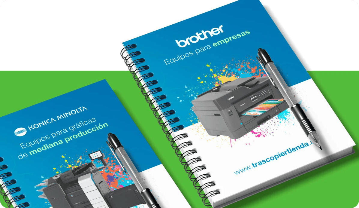 Diseño de cuadernos con marca Trascopier para Brother y Konica Minolta