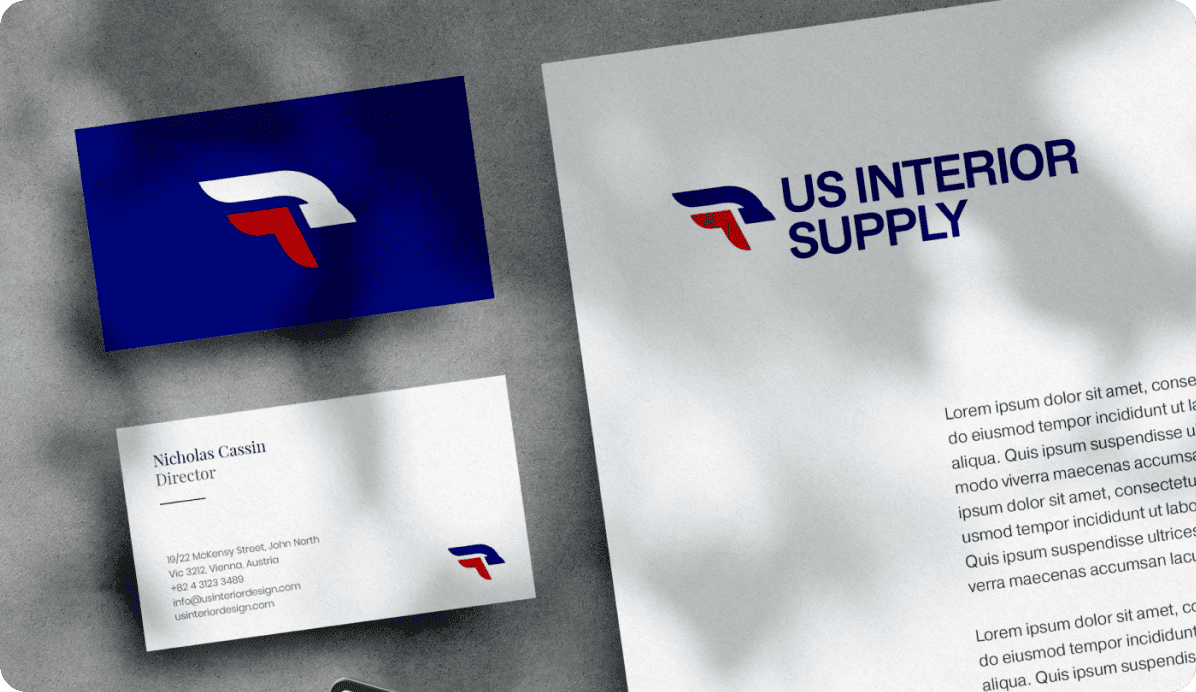 Identidad de marca y diseño de papelería de US Interior Supply